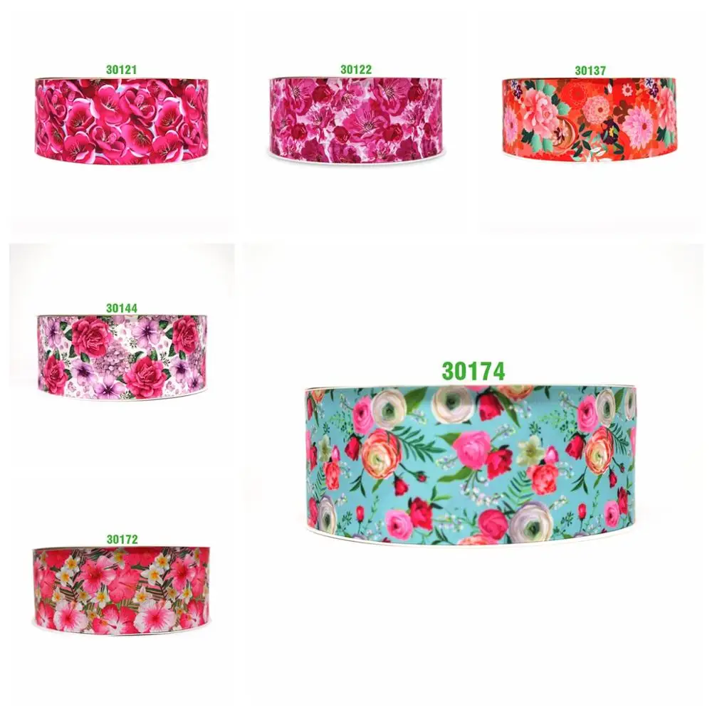 

Free shipping 50 yard per size flower ribbon printed grosgrain ribbon 30174