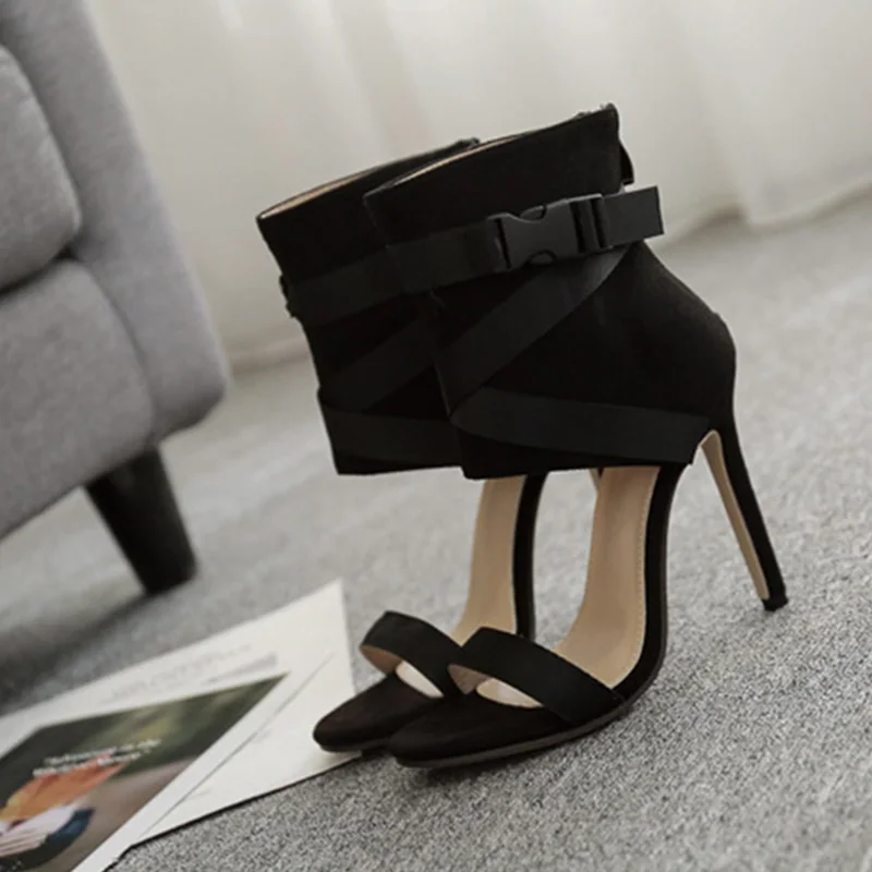 Красные, черные сандалии-гладиаторы в стиле пэчворк; женские сандалии на высоком каблуке со шнуровкой и перекрестной шнуровкой; пикантные босоножки; женская обувь; SWC0205 - Цвет: black