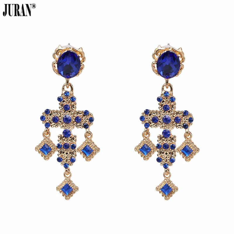 

JURAN New Arrivals Vintage Crystal Cross Drop Earrings for Women Baroque Bohemian Large Long Earrings Jewelry Brincos 2019