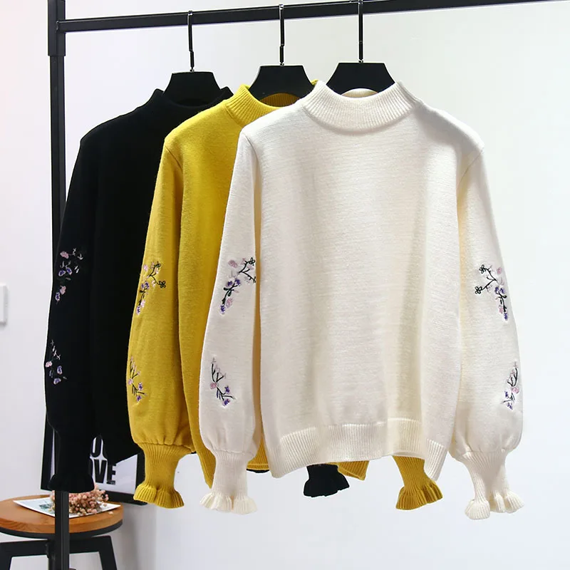 New Fashion 2018 Women Autumn Winter Embroidery Cartoon Sweater Pullovers Casual Warm Female Knitted Sweaters Pullover Lady Sweaters