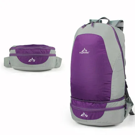 Удобная складная двойная функция Нейлон Легкий женщин рюкзак дорожная сумка рюкзак на молнии - Цвет: Фиолетовый