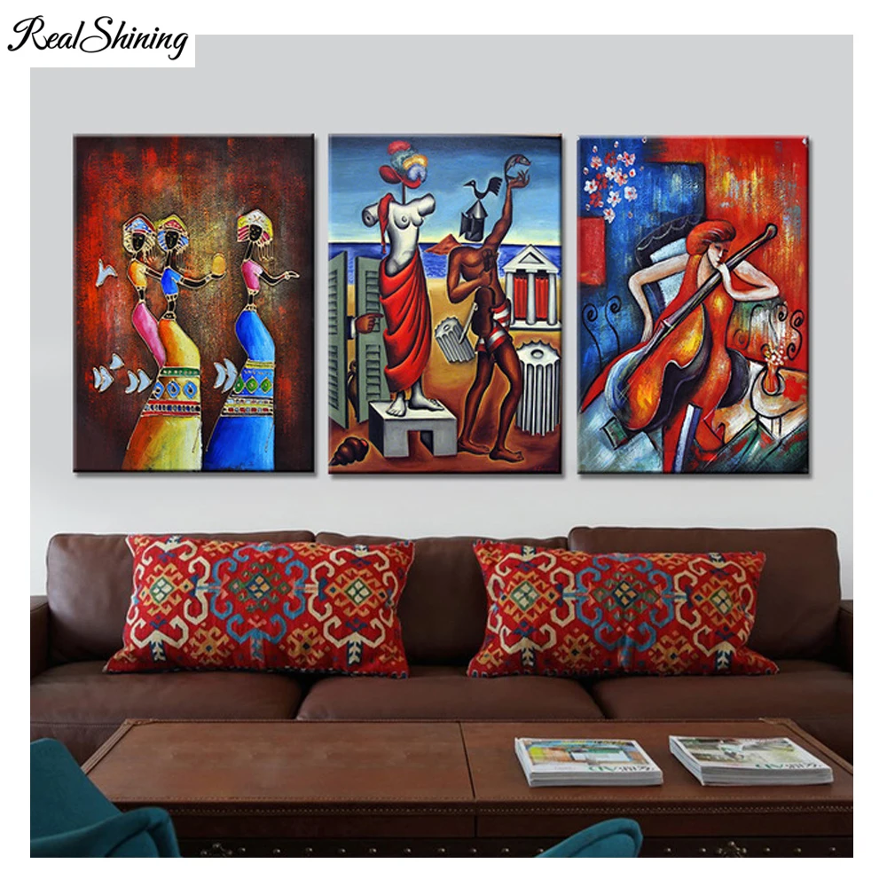 

REALSHINING Triptych Indians Africans 3D Full Square Diy Diamond Painting Cross Stitch Pattern Mosaic Diamond Embroidery DM346