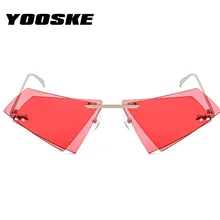 YOOSKE Rimless Cat Eye Sunglasses Men Women Cool Brand Designer Small Size Triangle Sun Glasses Candy Colors Double Lens UV400