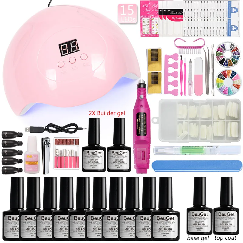 Nail Builder Gel Polish Set 45W/36w Led Lamp 10 Color Extend Electric Manicure Nails Kit Tool | Красота и здоровье