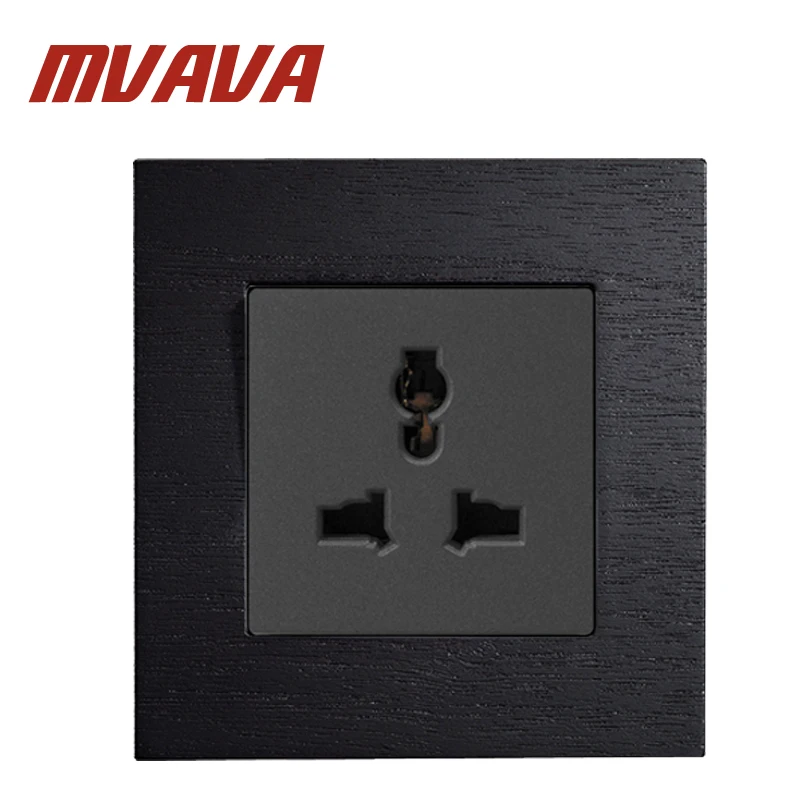 MVAVA 86*90 мм 3 Pin многофункциональная розетка черная искусственная деревянная