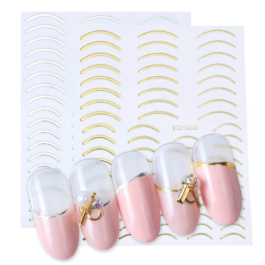 

3D Silver Gold Sticker Nail Art Strip Line Geometric Pattern Metal Taper DIY Adhesive Wraps Nail Polsh Manicure Tips STZG001-013