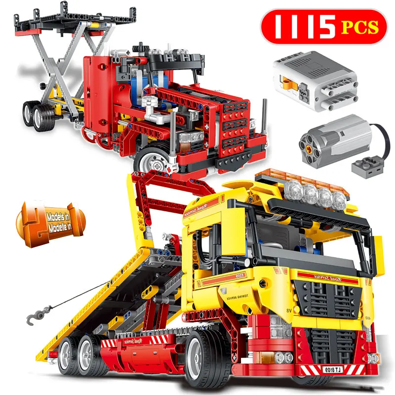 

1115pcs Technology Flatbed Truck Model Building Blocks Compatible Technic Electric Motor Power Funtions Car Bricks Toys for Kids
