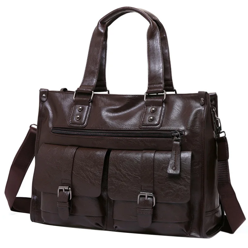 Простая Модная стильная сумка для ноутбука из искусственной кожи 15,6 дюймов, мужской деловой портфель, кожаная сумка, повседневная сумка для ноутбука, мужская сумка через плечо