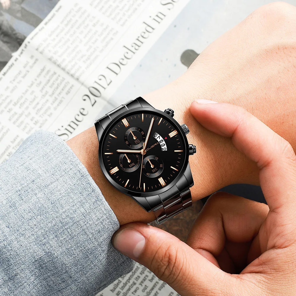 CUENA Men Wrist Watch Fashion Military Stainless Steel Analog Date Sport Quartz Watch Man Reloj Hombre 2019 men wristwatch clock