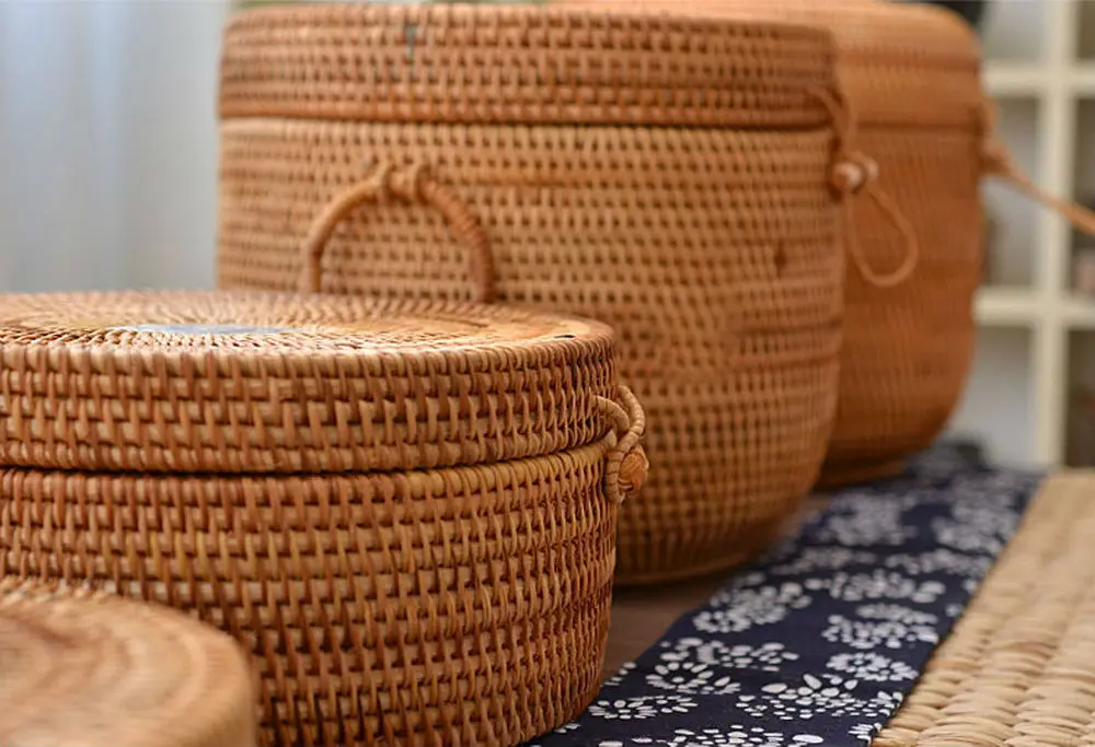  Handmade Rattan Woven Pu-erh Tea Cake Storage Box Canister Kitchen Container Small - 32798926447