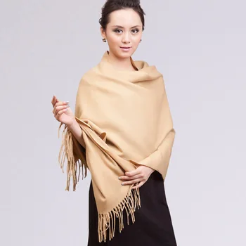 

Camel New Wholesale Women's Artifical Wool Fine Tassels Wool Scarf Thick Warm Scarf Shawl Fashion Solid Acrylic Large Scarf