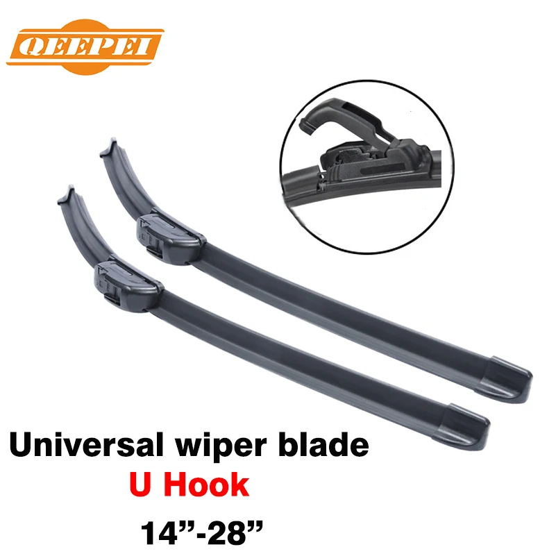 15'' - 28''inch Universal U Hook U-type Frameless Wipers Top Quality Silicone Rubber Blade Soft Car Windshield Windscreen QEEPEI
