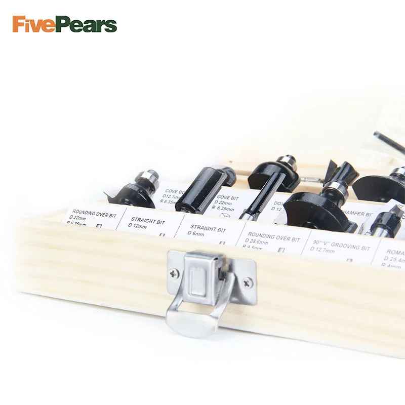 comprar FivePears 12 pcs 6mm Cortador de Router Bits Set Professional Shank Tungstênio Router Bit Set Com Caixa de Madeira Para madeira