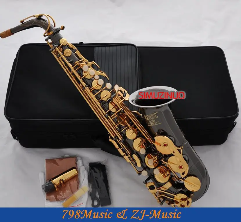 Black Nickel Gold Eb Alto Saxophone High F Key Pearl Bottonsalto