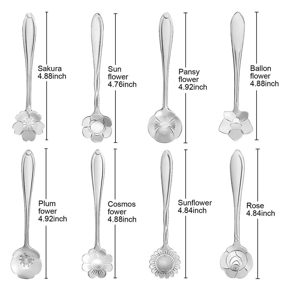 8 шт. цветок из нержавеющей стали Резные перемешивание мини-ложки для десертов чай кофе инструмент