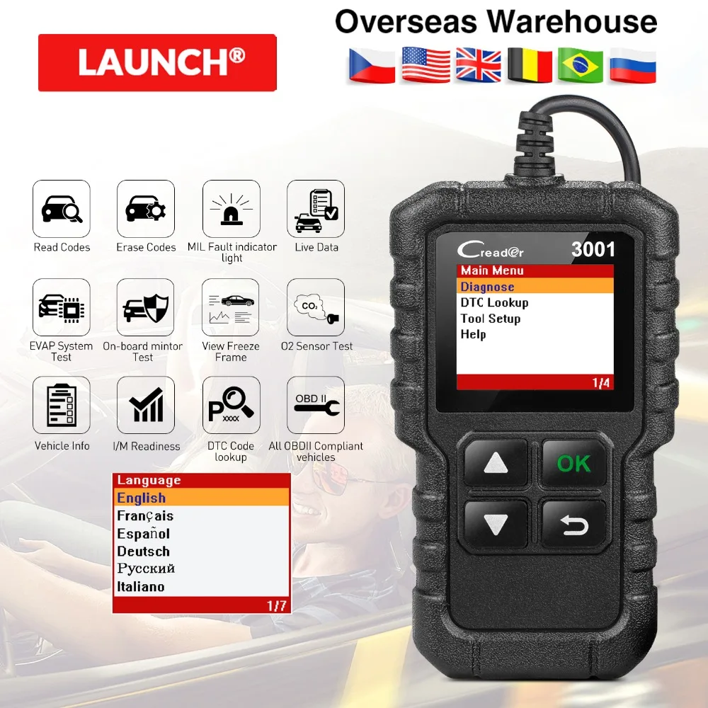LAUNCH Full OBDII/EOBD code reader scanner Creader 3001 diagnostic tool