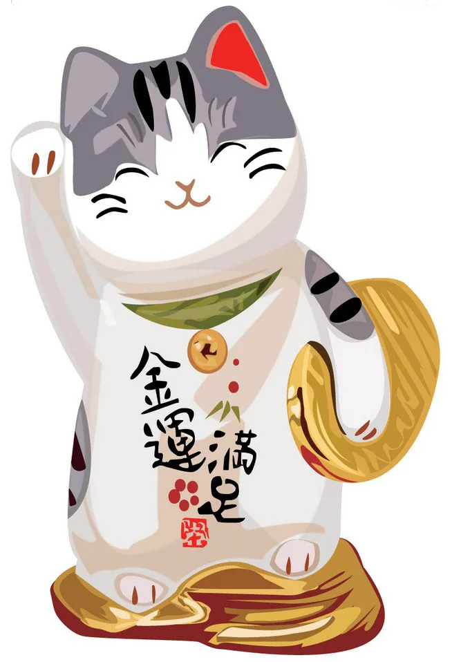 Grey Lucky Cat Good Luck Fortune Wall Decal Sticker Home Decor Vinyl