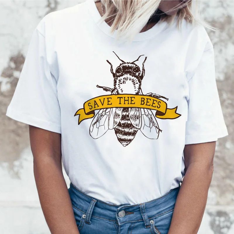 Vegan Save The Bees Футболка женская футболка Женская Графический Топ Футболка Корейская kawaii harajuku ulzzang Новая женская - Цвет: 2138