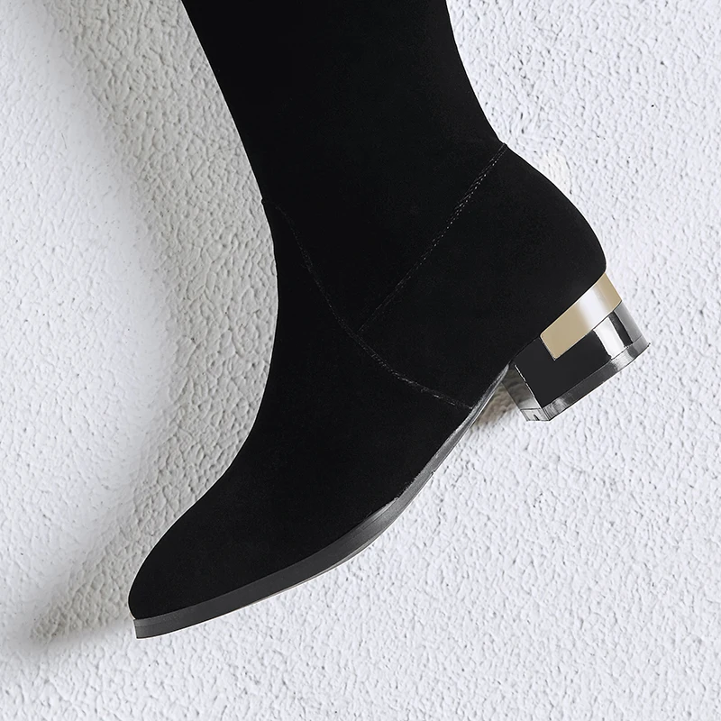 LVABC/ г. модные женские сапоги до колена универсальные зимние сапоги на платформе с квадратным каблуком Женская обувь размеры 33-43