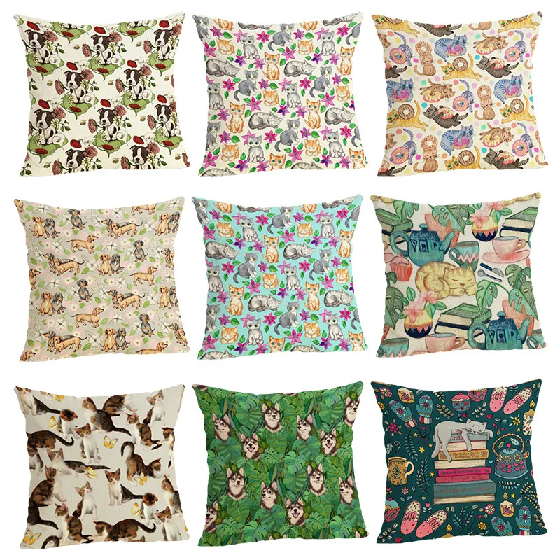

Animal linen cushion pillowcase Office lumbar pillowcase home textile pillow custom