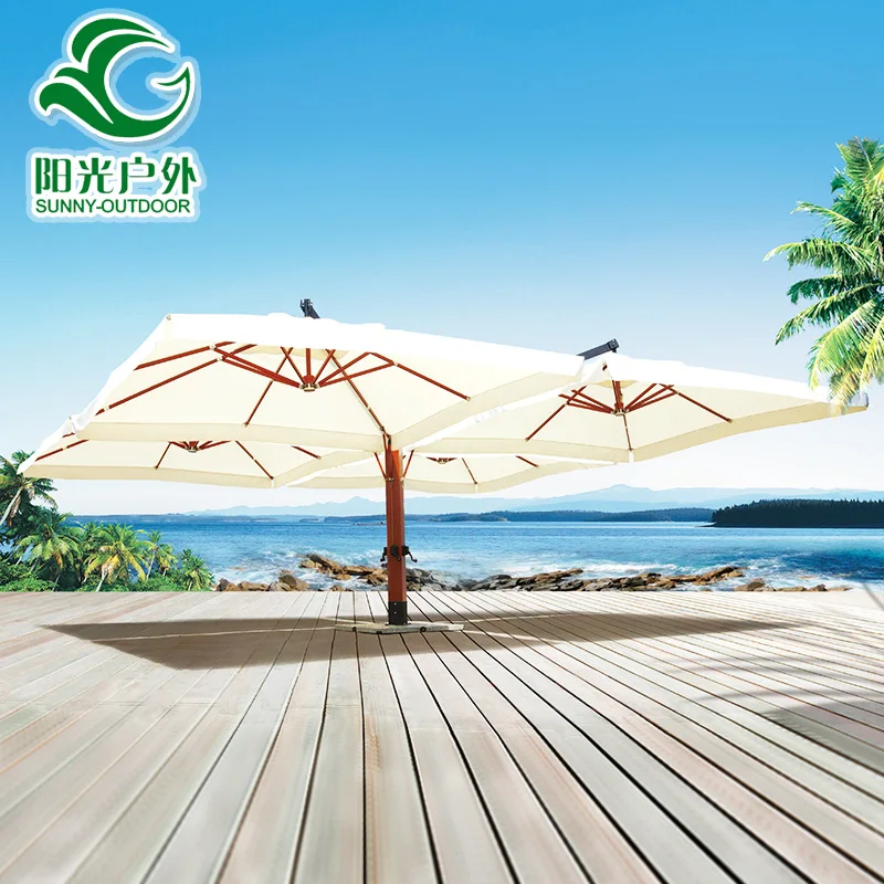 High end outdoor wood four large umbrellas umbrella patio pillar Villa
