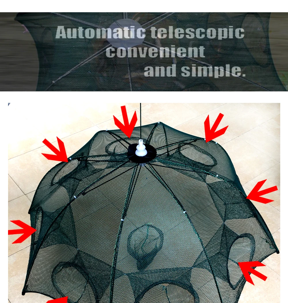 Новейшая автоматическая складная рыболовная сеть с 4-20 отверстиями, клетка для креветок, нейлоновая Складная ловушка для крабов, литая рыболовная сеть, складывающаяся рыболовная сеть