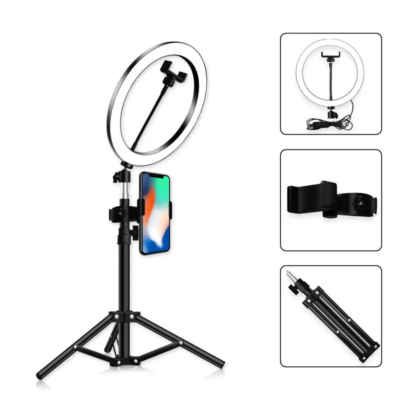 

Photo Lamp Ring Light 16/20/26cm 64 LEDs Selfie Ring Lamp Photographic Lighting With Tripod Phone Holder USB Plug Photo Studio