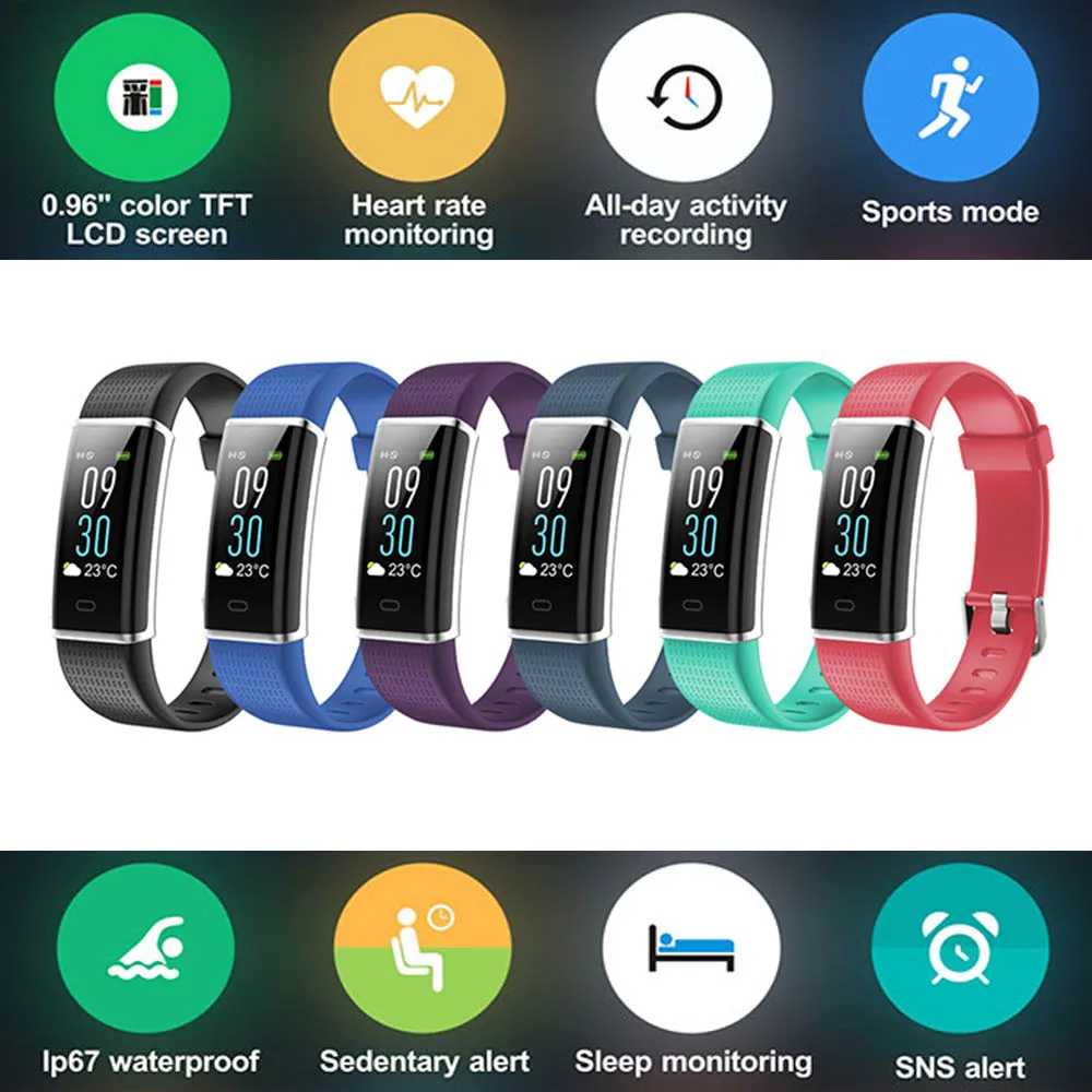 Color Screen Smart Wristband Sports Bracelet Heart Rate Smart Band Activity Fitness Tracker for iPhone X 8 Plus 8 PK Mi Band 2