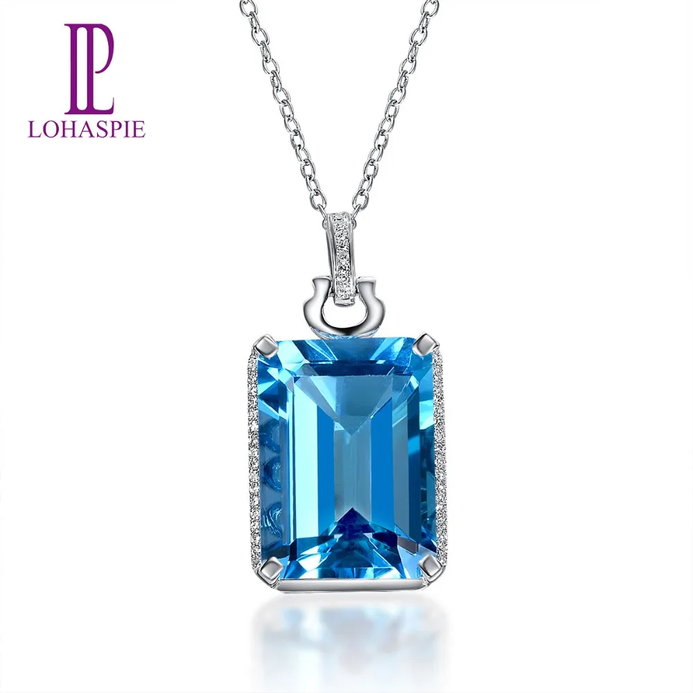 

LP Diamond-Jewelry Solid 14K White Gold 13.25ct Natural Blue Topaz Gemstone Pendant Fine Stone Jewelry For Women's Gift