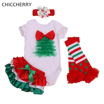 

New Born Baby Girl Clothes Christmas Bodysuit Headband Ruffle Bloomers Leg Warmers Conjunto Bebe Fille Infant Christmas Costume