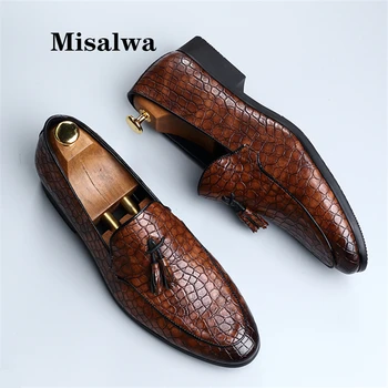 

Misalwa Size 38-47 Men Fashion Shoes Tassel Vintage Snake Skin Dress Oxford Shoes Casual Leather Loafers Men Flats Dropshipping