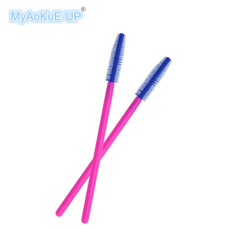 50pcs One-off Silicone Mascara Wands Applicator Disposable Eyelash Brushes Towel Shape Makeup Brush For Eyelash Extension - Handle Color: Rose blue