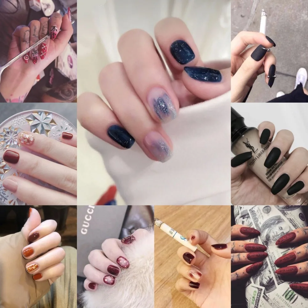 

Full Cover Fake Nails With Design Pointed French Multiple Styles Finished Nail Art Acrylic Adhesive Lot With Glue 24Count