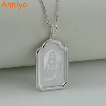 

Anniyo Jesus Necklace Pendant Silver Color Emmanuel/Immanuel Jewelry Women Men,God Bless Jewellery Christian Baptism