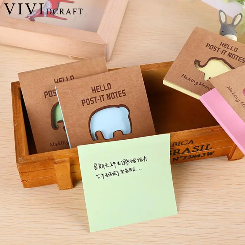 Vividcraft каваи крафт выдалбливают слон Липкие заметки школьные принадлежности мини-блокнот школьные принадлежности блокнот для зарисовок