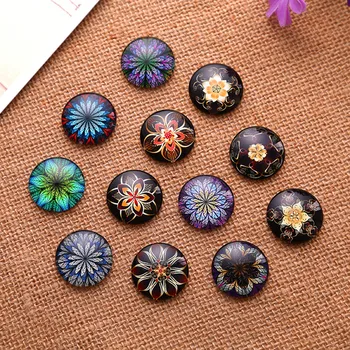 

50Pcs Round Mixed Flower Geometry Randomly Fleur Pattern Glass Cabochons Dome Seals Jewelry Findings 20mm