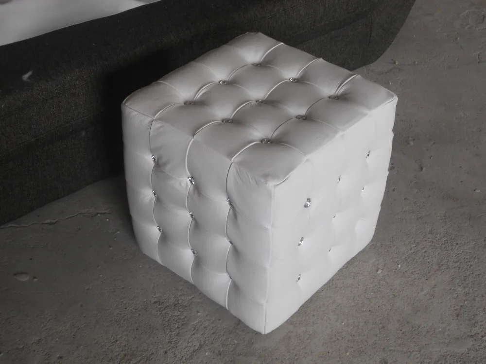 rectangle white color modern style top graded cow real leather ottoman stool living room home furniture