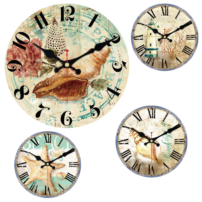 

Sea Snail Large Decorative Starfish Round Wall Clock Living Room Wall Decor Saat Fashion Silent Vintage Watch Wall For New Year