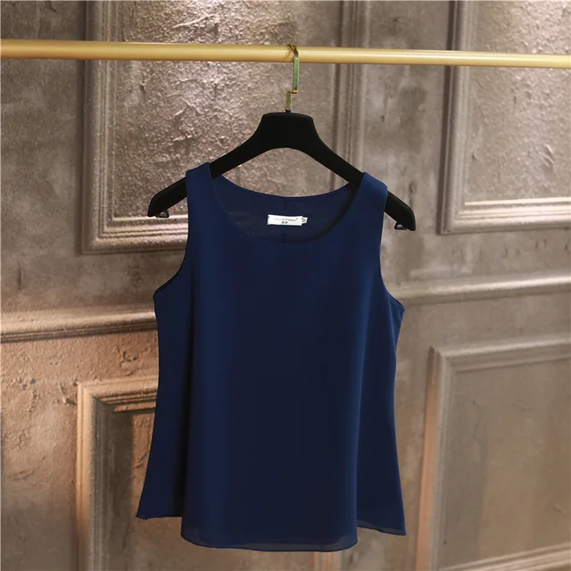 100% Original YUANYU New Arrival Sleeveless Casual blouse High Quality Chiffon shirt Loose Plus Size 6XL O-neck Women's blouse Navy