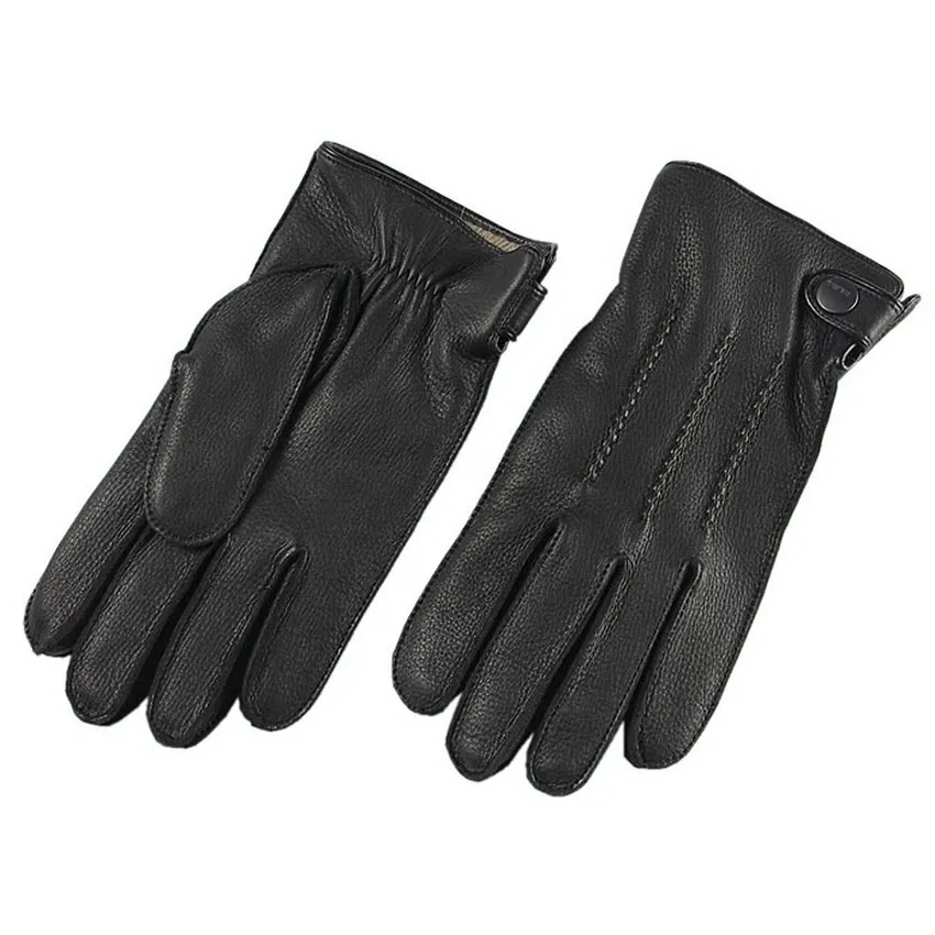 Новинка, мужские перчатки из натуральной кожи, роскошная перчатка из оленьей кожи, высокое качество, на запястье, для вождения, зимняя кашемировая подкладка EM012WR