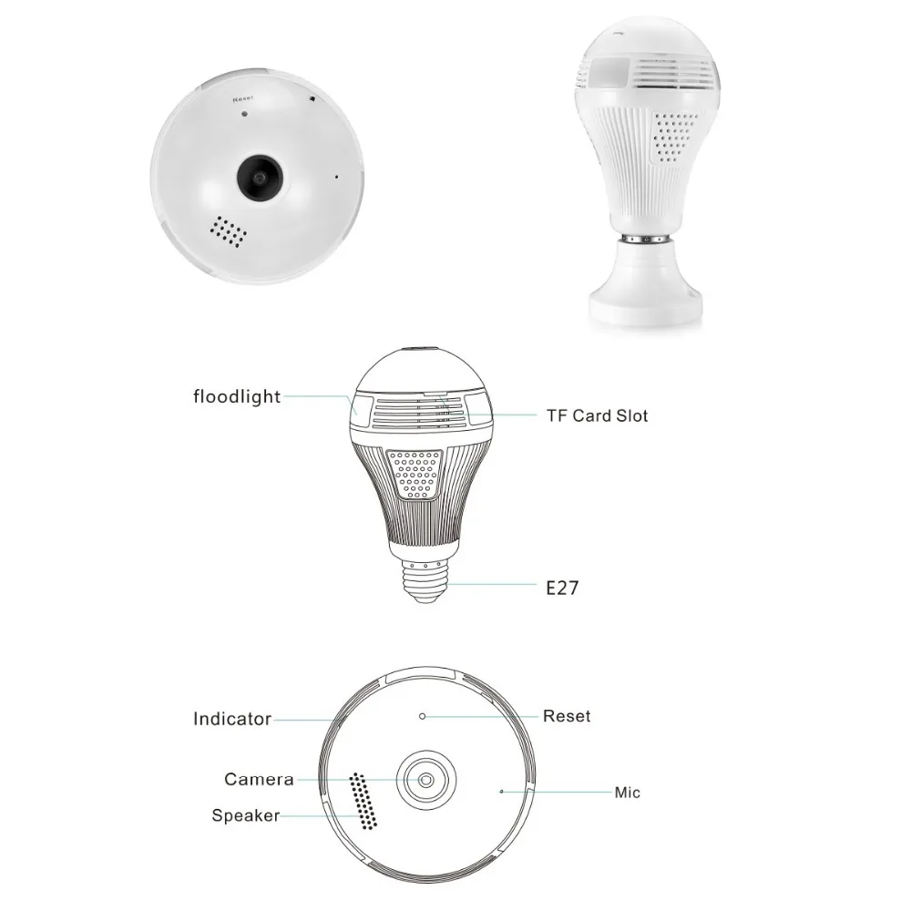 AZISHN 960P 2/3MP Беспроводная панорамная ip камера 360 градусов 3D лампа VR Light FishEye WIFI
