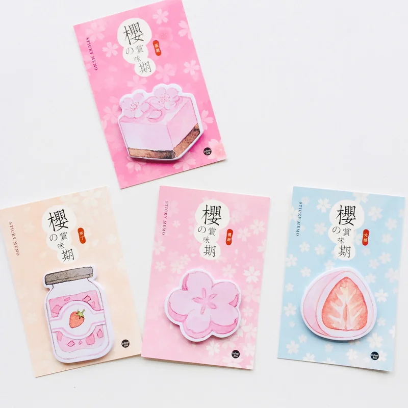 

30 Sheets Sakura & Strawberry Cake Memo Pads Plan Message Writing Sticky Notes Marker Stick Label School Office Supply