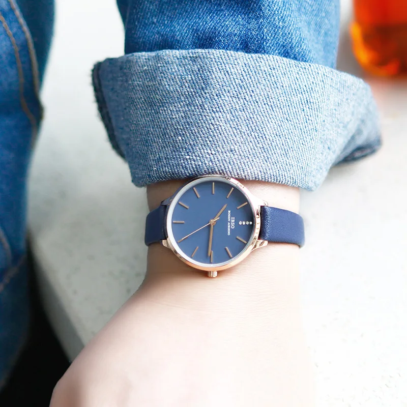IBSO New Fashion Ultra-Thin Women Watches 2018 Blue Leather strap Quartz Watch Women Luxury Kadin kol saati Montre Femme