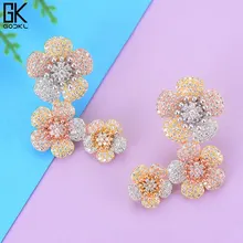 GODKI 31 мм трендовые Роскошные серьги-гвоздики с цветами для женщин Свадебные кубические циркониевые хрустальные фианиты CZ Колумбия Дубай 3 тона свадебные серьги