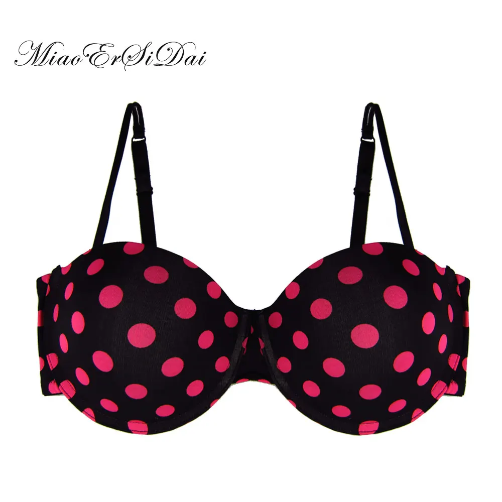 MiaoErSiDai Polka Dot Printed Half Cup Bra Push Up Bras For Women 32 34