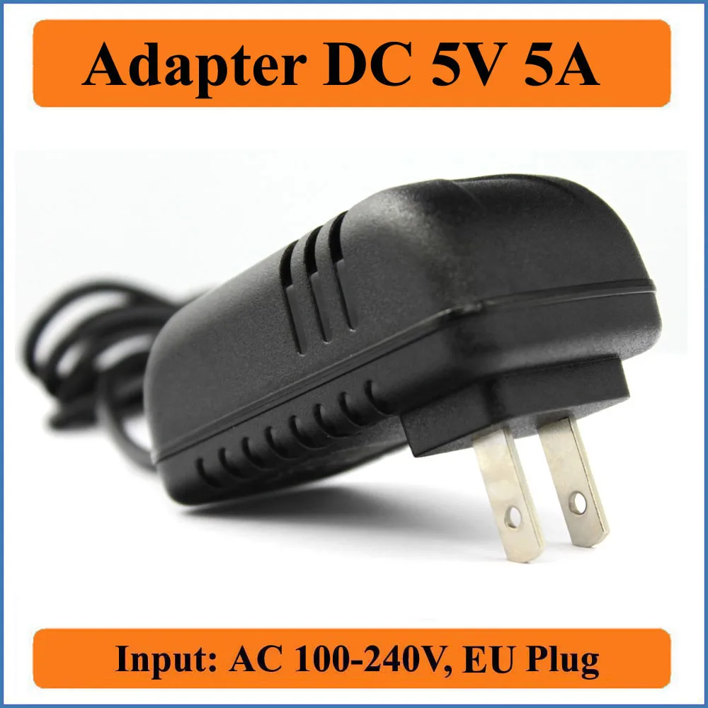 

5V 5A US Plug AC DC Adapter AC100-240V to DC 5V 5000mA Output Wall Charger DC Adapter 1M (3ft) Length 5.5mm x 2.1-2.5 mm jacks