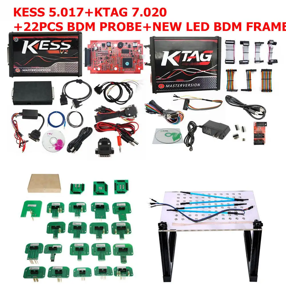 Kess V5.017 KTAG V7.020 OBD2 набор для настройки менеджера Ktag BDM100 ECU программист FGTECH Galletto 4 V54 bdm Рамка с адаптером 22 шт - Цвет: 2K 22PCS NEW BDM