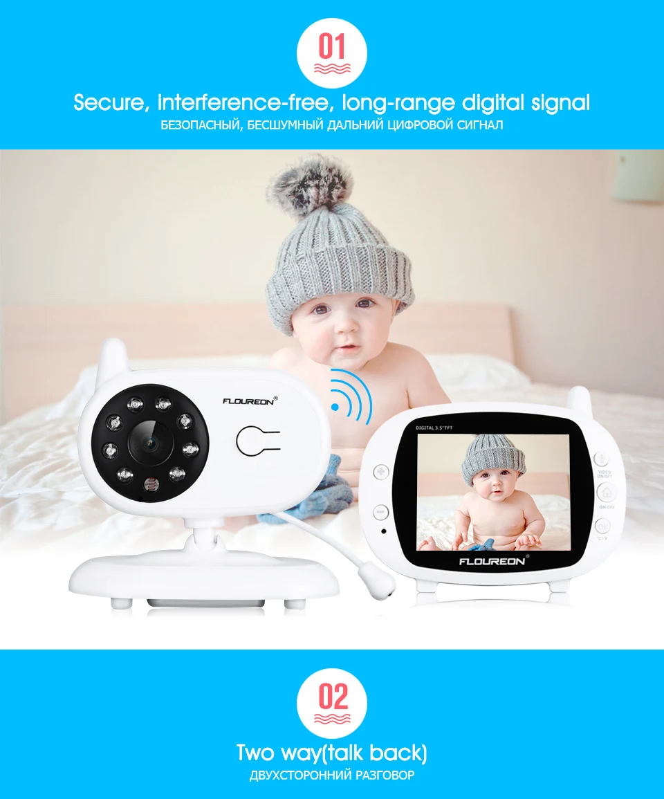 FLOUREON 3,5 ''Цифровой Беспроводной Детский монитор ЖК-дисплей видео няня камера безопасности Температура 2 способ разговора ночное видение