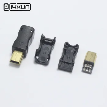 

2pcs DIY Mini Type B USB 5Pin Welding Type Male Plug Connector 4 in 1 Gold-plated Connector Adaptor for OD 4.0mm Wire Black
