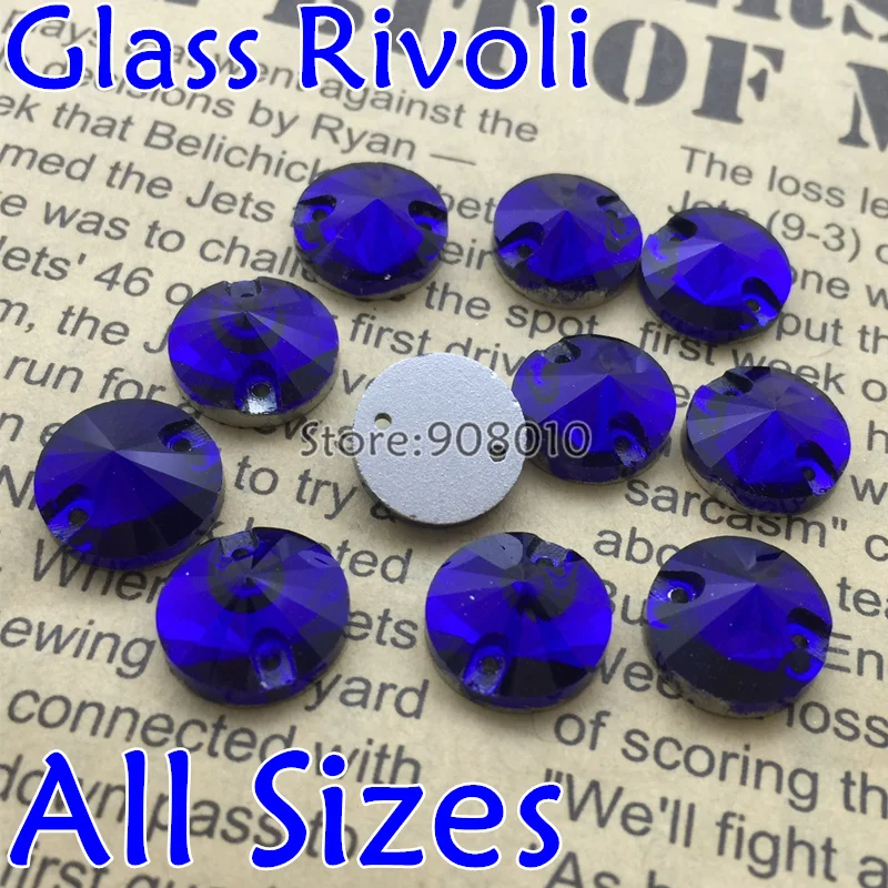 

Cobalt Dark Blue Color Rivoli Sew On Stone Flatback 2holes 8,10,12,14,16,18mm Round Glass Sewing Crystal Beads Dress Making